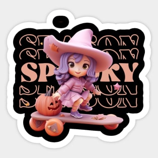 witch and pumpkin skateboarding Sticker